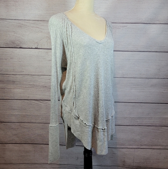 WE The Free Free People Catalina Oversized Thremal Shirt Grey Size Small - Picture 7 of 9